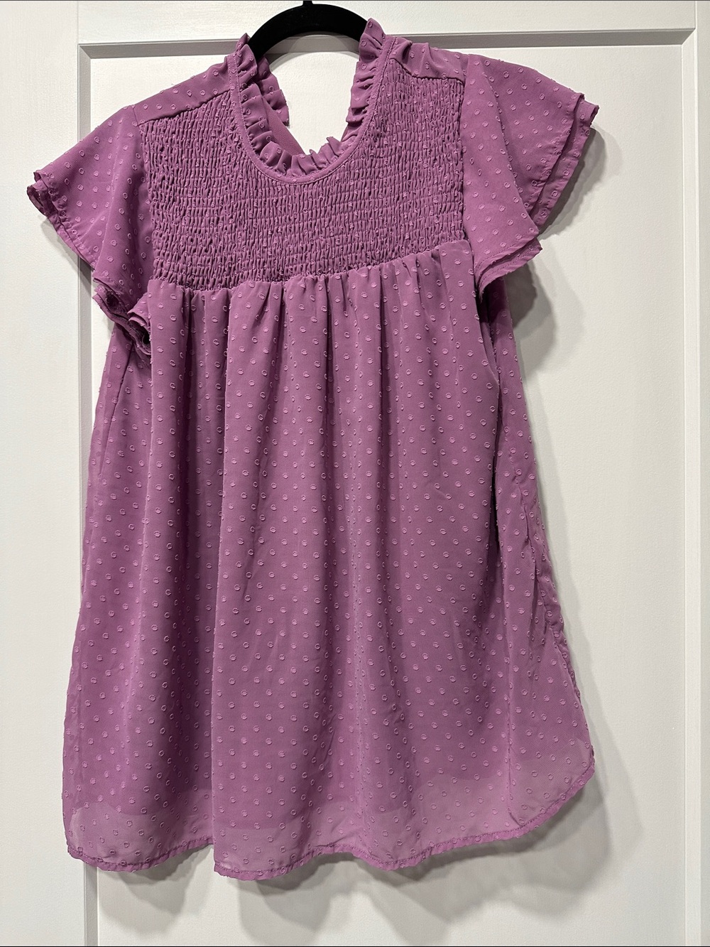 Women’s Lavender Swiss Dot Smocked Yoke Top